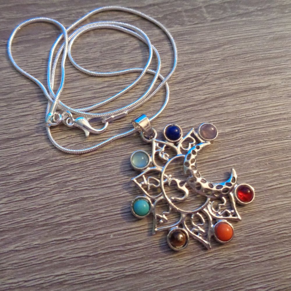 Chakra ohm Moon Necklace Gemstone Chakra Pendant